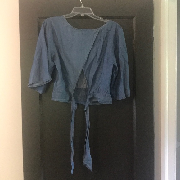 Embroidered Denim Crop Top - Picture 2 of 3